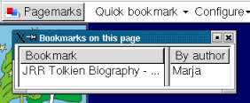 window showing bookmarks on the page